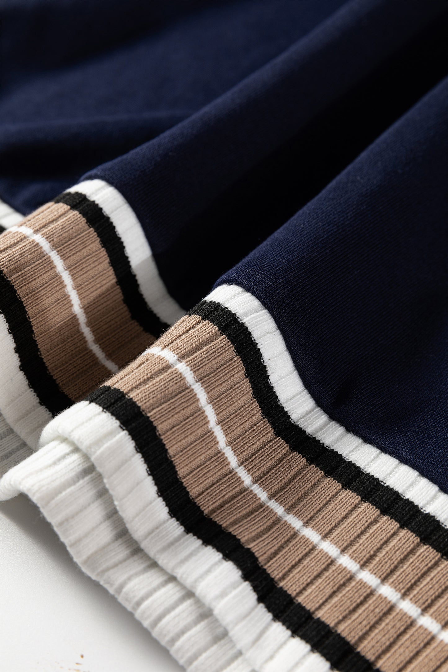 Navy Blue Varsity Contrast Striped Trim V Neck Sweatshirt