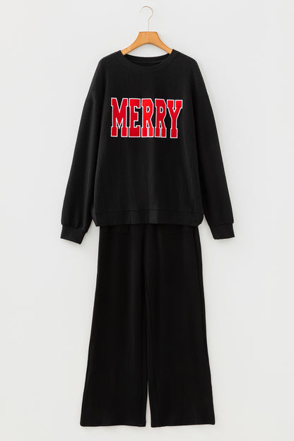 Racing Red MERRY Corded Long Sleeve Top and Pockets Pants Set