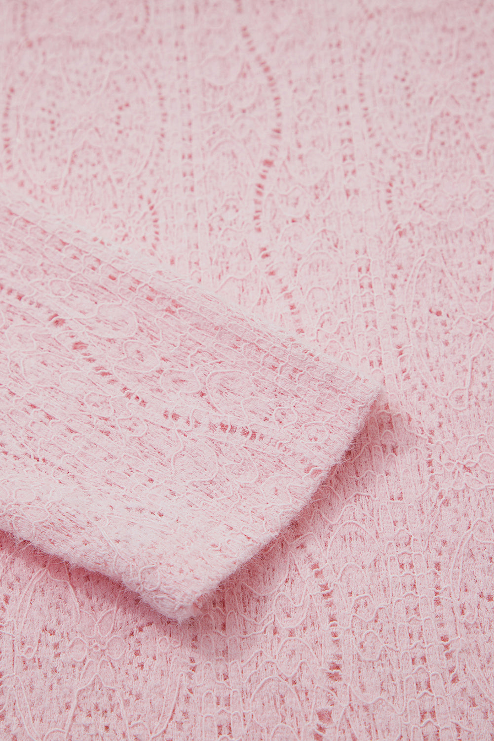 Light Pink Semi Sheer Lace Long Sleeve Cropped Top