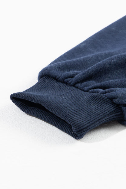 Blue Washed Snap Buttons Lantern Sleeve Pullover Sweatshirt