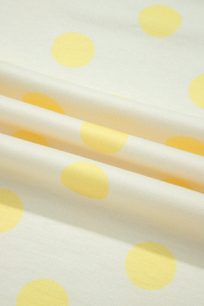 Yellow Color Block Patchwork Polka Dot Wide Leg Pant Set