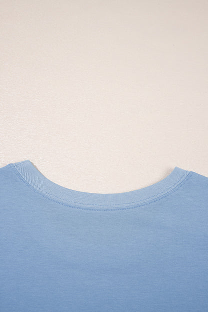 Sky Blue Solid Color Pocketed Raw Edge Babydoll Dress