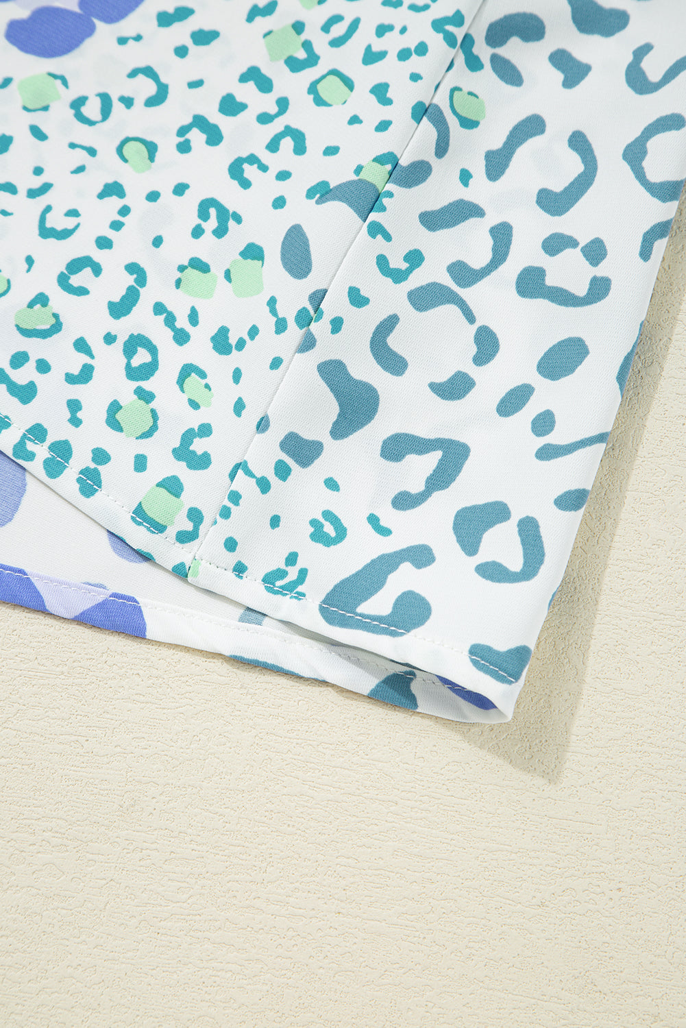 Sky Blue Leopard Contrast Bow Puff Sleeve Mini Dress