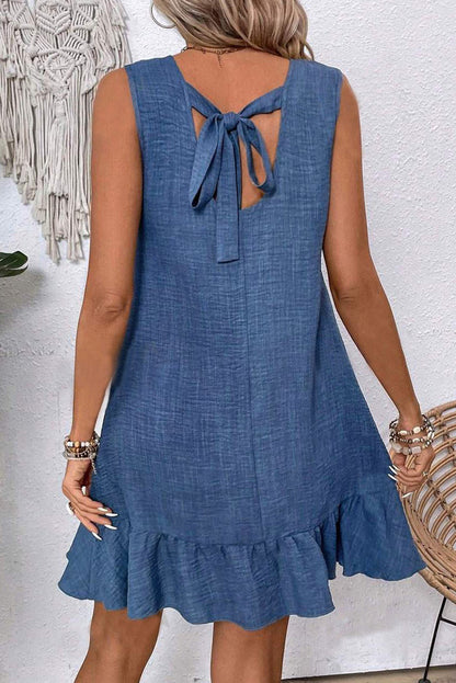 Ashleigh Blue Knot Scoop Back Ruffle Hem Sleeveless Mini Dress