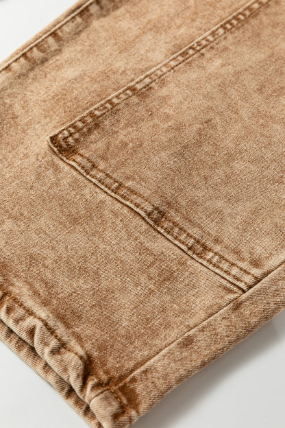 Gray Acid Wash Barrel Fit Denim Pants with Waist String