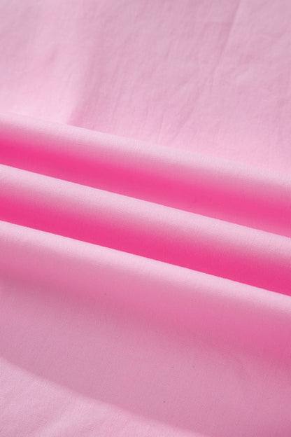 Pink Hollow-out Floral Contrast Patchwork Short Sleeve Button Up Shirt