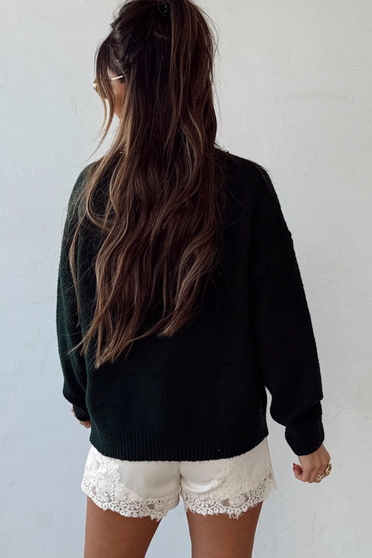 Green Wild Mallard Drop Shoulder Round Neck Long Sleeve Pullover Sweater