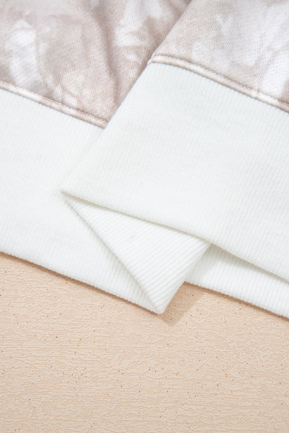 White Abstract Woodland Print Balloon Sleeve Pullover Drawstring Mini Skort Set