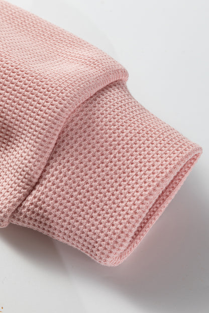 Gossamer Pink Lace Patchwork Raglan Sleeve Kangaroo Pocket Waffle Hoodie