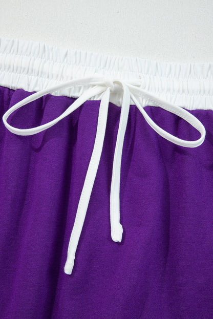 Evergreen Varsity Stripe Detail Drop Shoulder Pullover Mini Skirt Set