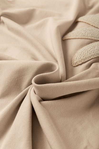 Oatmeal Contrast Crochet Floral Graphic Drop Shoulder Loose Tee