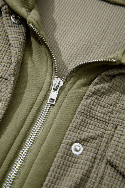 Beige 2 in 1 Thermal Knit Textured Hooded Jacket