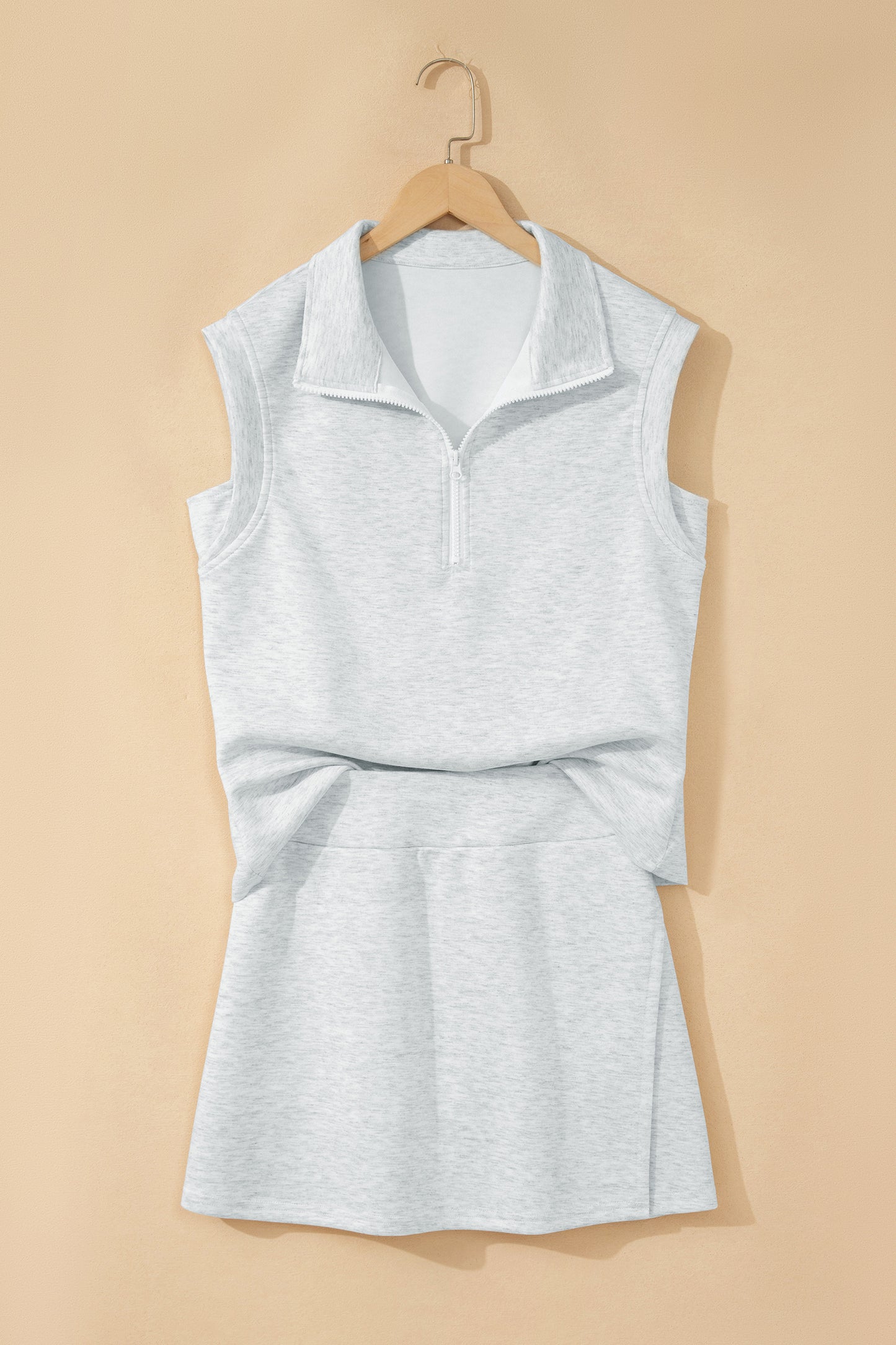Pink Solid Color Sleeveless Zipper Tank and Skort Set