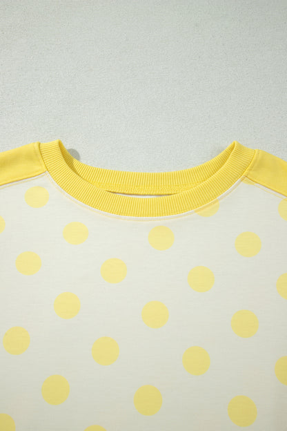 Yellow Color Block Patchwork Polka Dot Wide Leg Pant Set