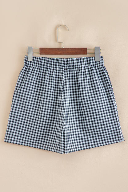 Black Gingham Printed High Waist Shorts