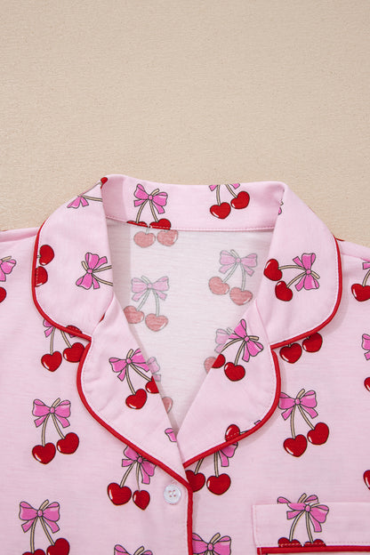 Pink Cherry/Bow Print Short Pajama Set