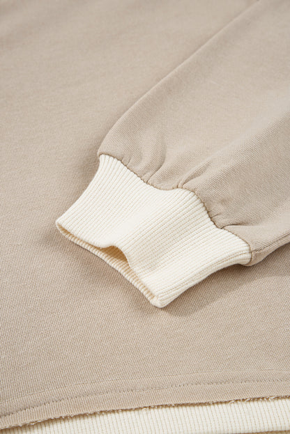 Parchment Raw Edge Detail Colorblock Patchwork Cropped Pullover Drawstring Skirt Set