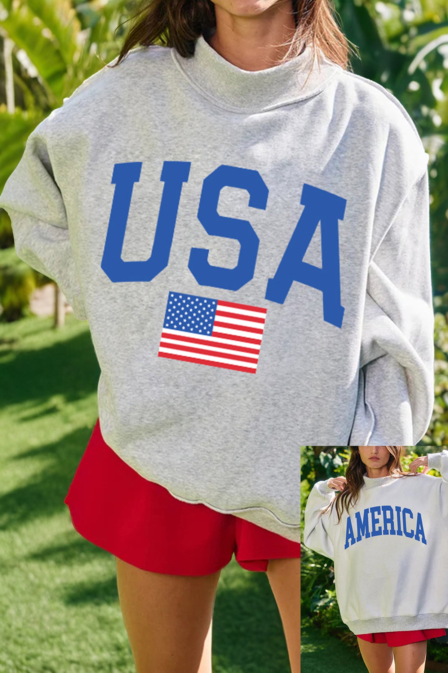 Racing Red Mock Neck Reversible USA/America Graphic Sweatshirt