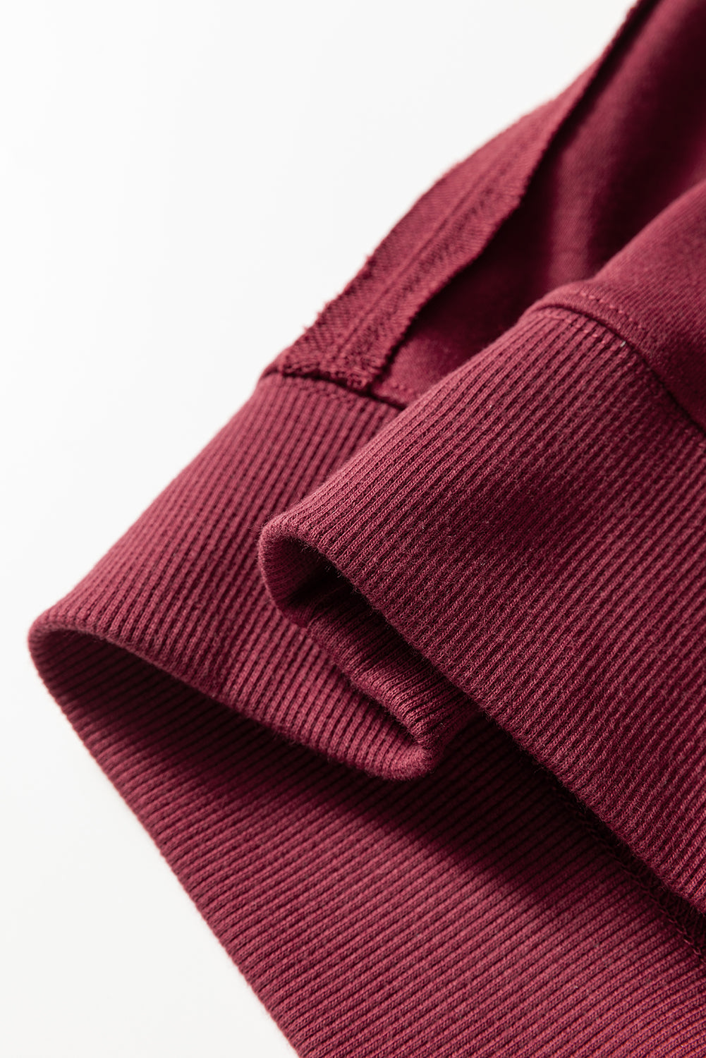 Red Sandalwood Plaid Colorblock Patchwork Sleeve Raw Seam Sweatshirt