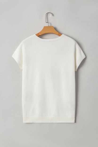 Black Bow Pattern Knit Short Sleeve Sweater