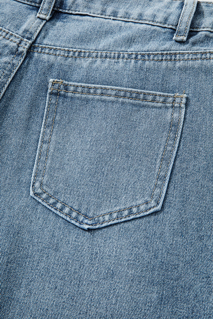 Dusk Blue Embroidered Cropped Wide Leg High Waist Jeans