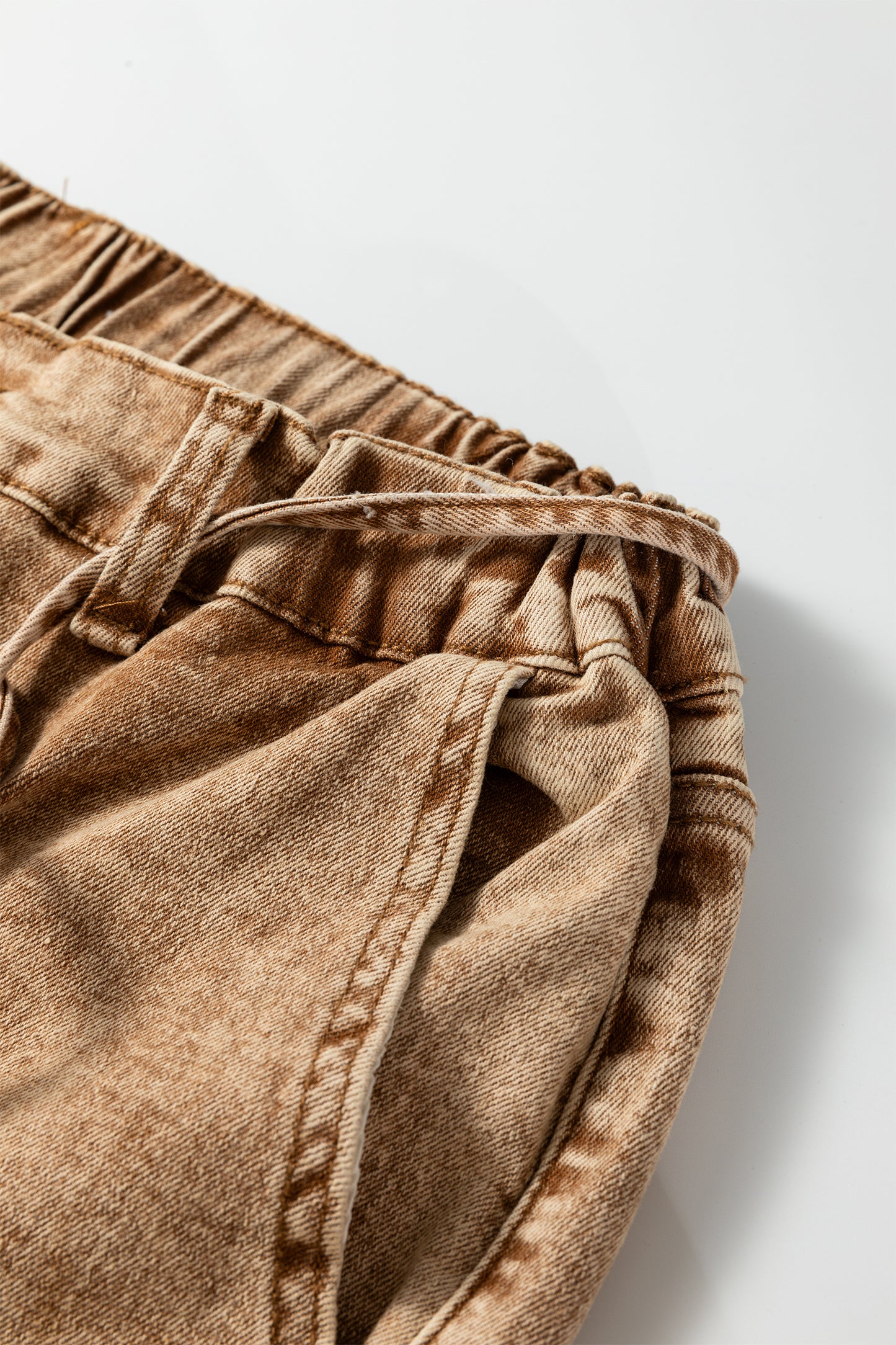 Gray Acid Wash Barrel Fit Denim Pants with Waist String