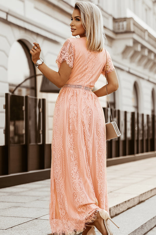 Pink Blue Fill Your Heart Lace Maxi Dress