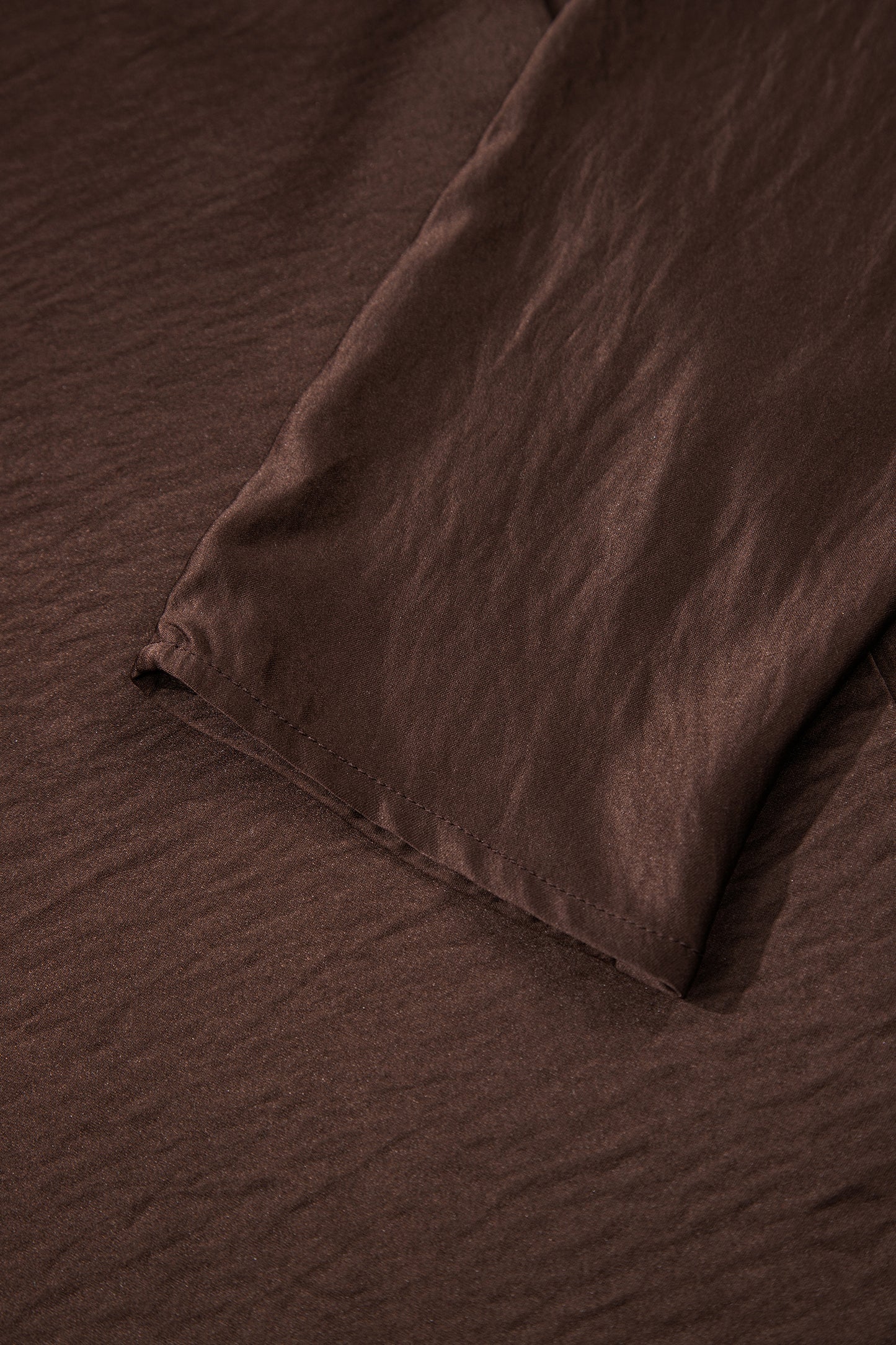 Dark Brown Braided V Neck Long Sleeve Loose Top and Drawstring High Waist Pants 2pcs Outfit