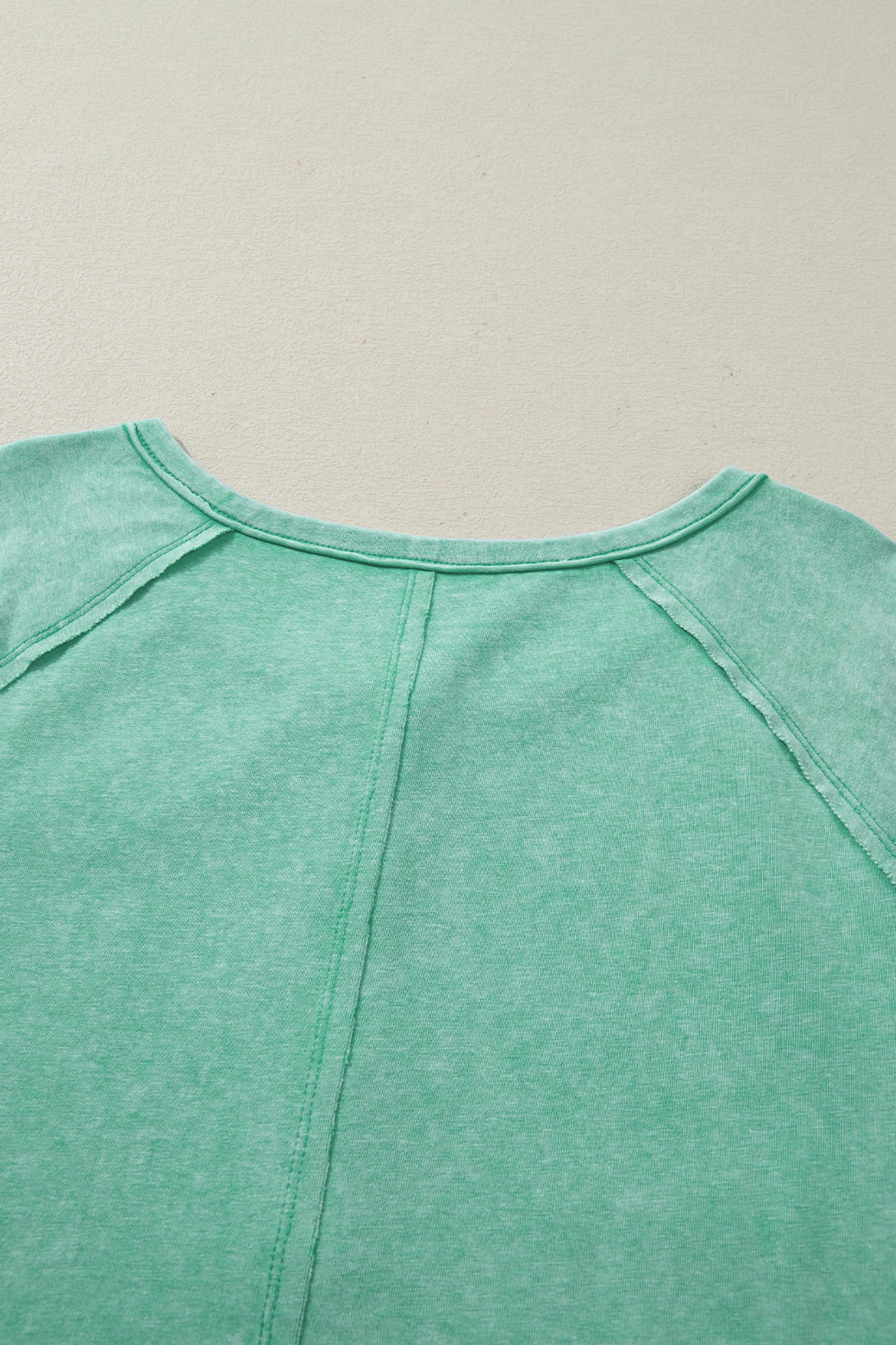 Mint Green Half Buttons Raw Seam Raglan Sleeve Mineral Wash T Shirt