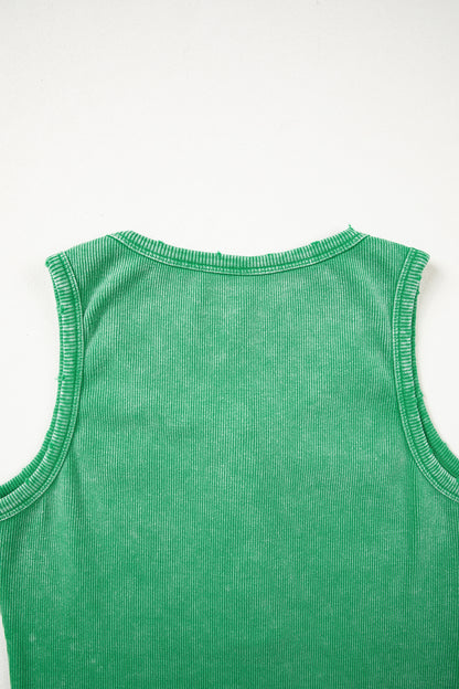 Bright Green Vintage Distressed Ribbed Mineral Wash Tank Top
