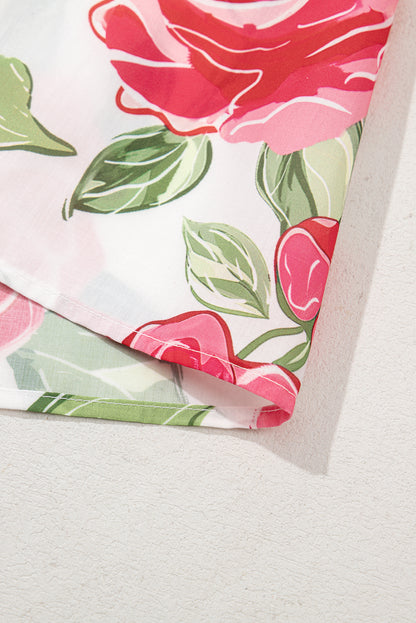 Rose Plus Size Floral Print Frilled Stripes Detail Short Sleeve Blouse