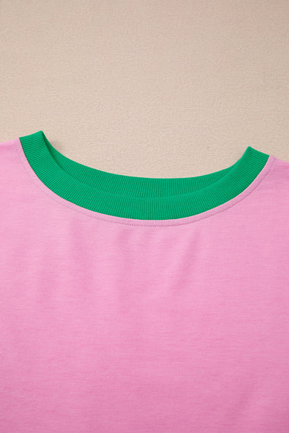 Bonbon Colorblock Edge Drop Shoulder T Shirt and Skort 2Pcs Set