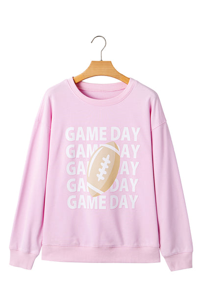 Pink GAME DAY Football Rugby Print Casual Sweatshirt