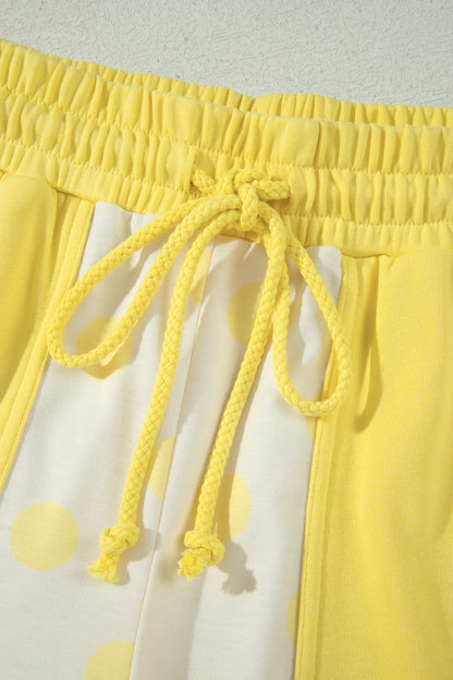 Yellow Color Block Patchwork Polka Dot Wide Leg Pant Set