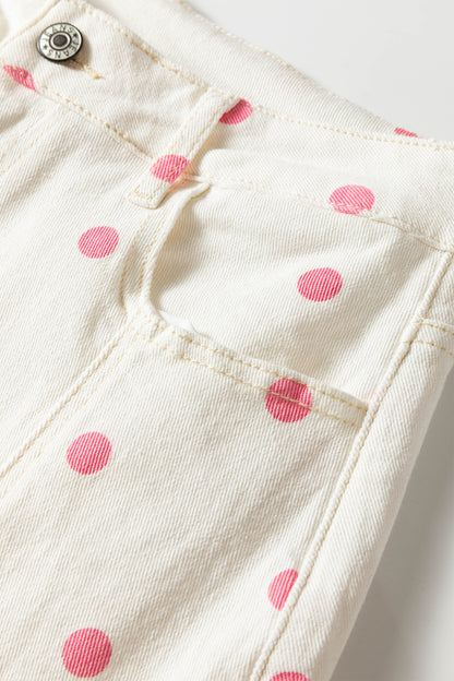 Pink Polka Dot Print Seam Detail Barrel Jeans