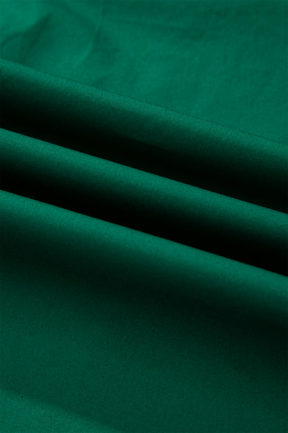 Evergreen Puffy Flounce Sleeve Leopard Trim V Neck Blouse