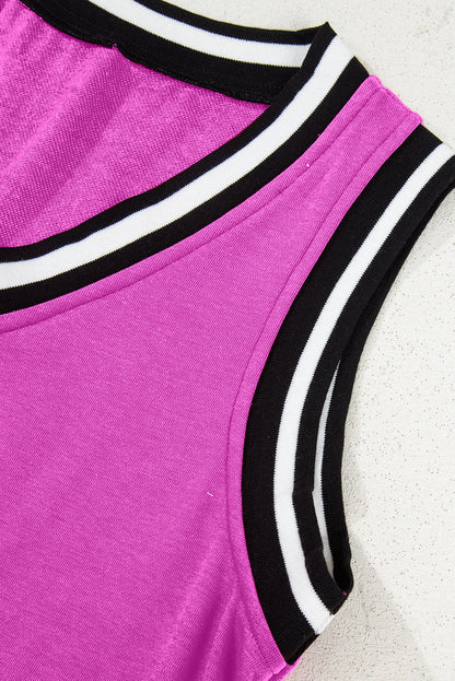 Myosotis Color Contrast Trim V Neck Shift Sleeveless Mini Dress