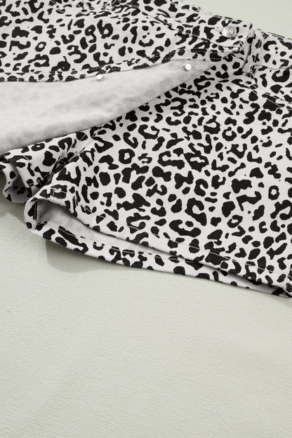 Brown Leopard Print Button Overlap Denim Shorts