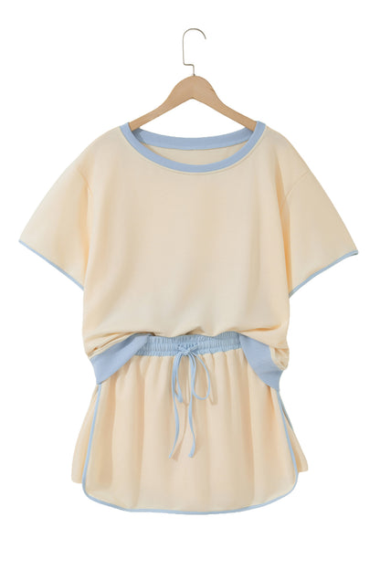 Moonlight Jade Colorblock Edge Drop Shoulder T Shirt and Skort 2Pcs Set