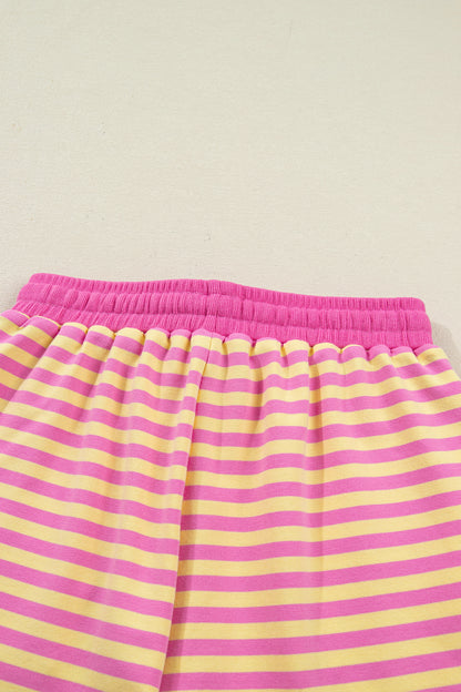 Yellow Stripe Drop Shoulder Boxy Casual Terry Short Set