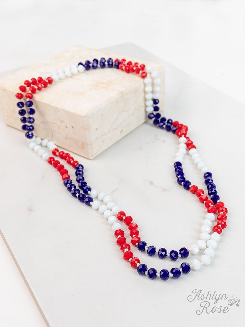 The Essential 60" Double Wrap Beaded Necklace, Patriotic