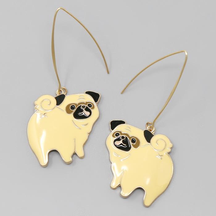Pug Dog Enamel Drop Earrings - OBX Prep
